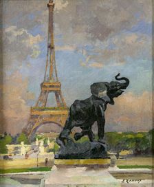 L'Eléphant pris au piège de Frémiet et la Tour Eiffel, 1922. Creator: Jules Ernest Renoux