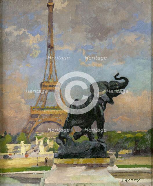 L'Eléphant pris au piège de Frémiet et la Tour Eiffel, 1922. Creator: Jules Ernest Renoux.