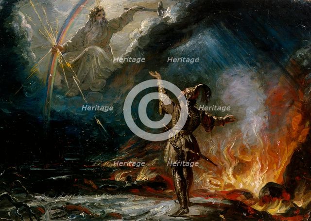 Lemminkäinen at the Fiery Lake, sketch, 1867. Creator: Robert Wilhelm Ekman.