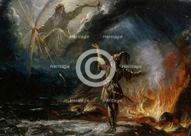 Lemminkäinen at the Fiery Lake, sketch, 1867. Creator: Robert Wilhelm Ekman.