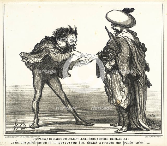 L'Empereur du Maroc consultant le celèbre sorcier Desbarolles, 1859. Creator: Honore Daumier.