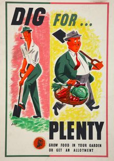 Lend A Hand On The Land - Dig For Plenty World War II poster, c1939-c1945. Creator: Ban
