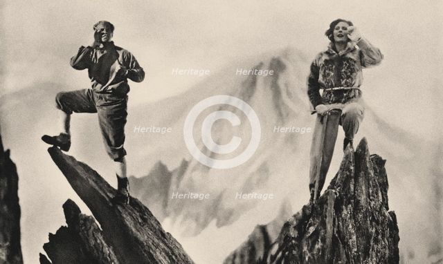 Leni Riefenstahl and Sepp Rist in the film "Stürme über dem Mont Blanc" (Storm Over Mont... 1930. Creator: Anon.
