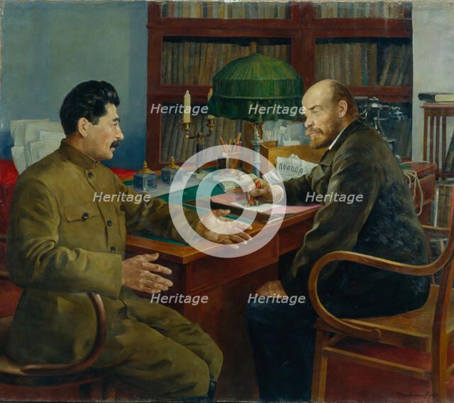 Lenin and Stalin, 1938. Artist: Shestopalov, Nikolay Ivanovich (1875-?)