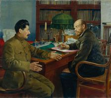 Lenin and Stalin, 1938. Artist: Shestopalov, Nikolay Ivanovich (1875-?)