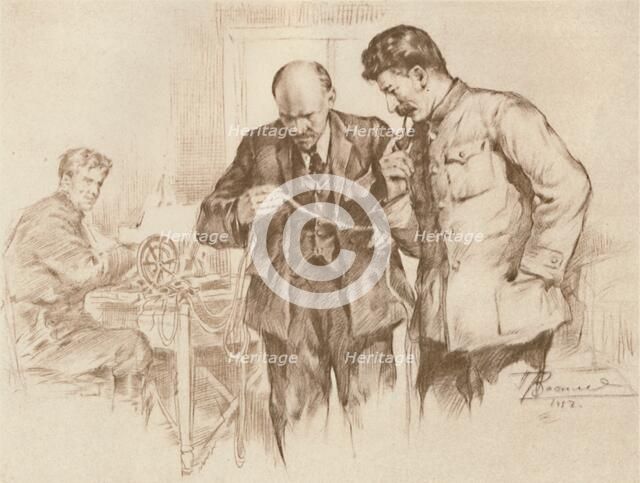 'Lenin and Stalin at the Direct Wire, 1918', (1939). Creator: Pyotr Vasilyev.