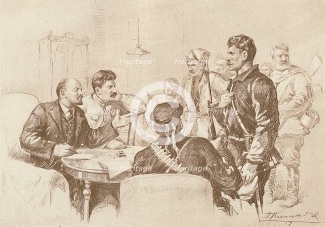 'Lenin and Stalin Speaking to Red Guards in the Smolny, 1917', (1939). Creator: Pyotr Vasilyev.