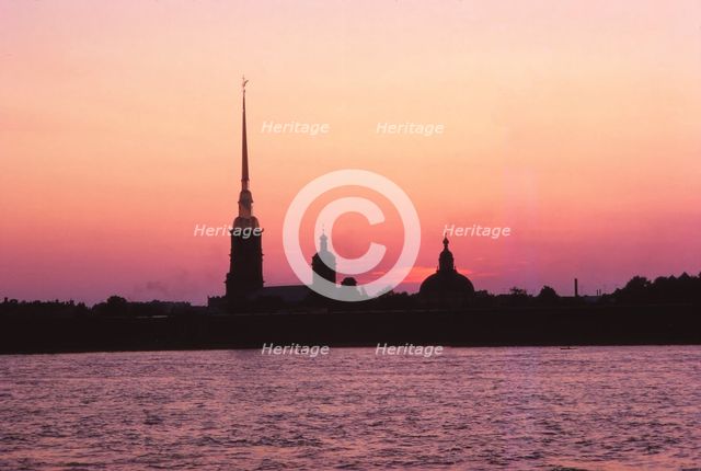 Leningrad USSR - Peter + Paul Forteess and River Neva at Sunset. Artist: CM Dixon.