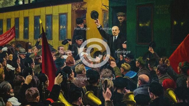 Lenin's Arrival at the Finland Station in Petrograd on April 16, 1917. Creator: Sokolov, Mikhail Georgiyevich (1875-1953).