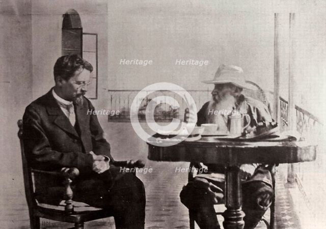 Leo Tolstoy and Anton Chekhov, Russian authors, 1902. Artist: Sophia Tolstaya
