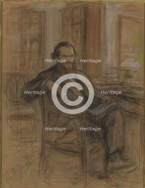 Leo Tolstoy during the work on the novel "War and Peace", 1893-1903. Creator: Pasternak, Leonid Osipovich (1862-1945).