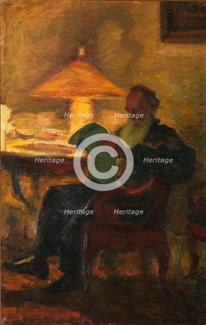 Leo Tolstoy with a newspaper', 1901. Creator: Pasternak, Leonid Osipovich (1862-1945).