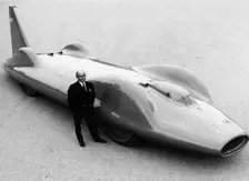 Leo Villa with the 1964 Bluebird, (c1964?)