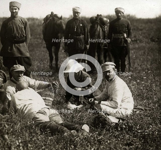 Leon Trotsky with his wife in the Caucasus, 1929.