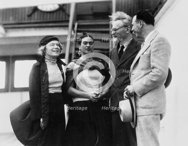 Leon Trotsky with his wife Natalia Sedova and Mexican artist Frida Kahlo, 1937. Artist: Unknown