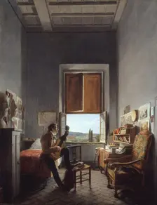 Léon Pallière (1787-1820) in His Room at the Villa Medici, Rome, 1817. Creator: Jean Alaux