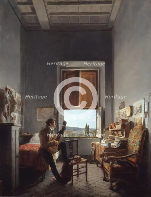 Léon Pallière (1787-1820) in His Room at the Villa Medici, Rome, 1817. Creator: Jean Alaux.