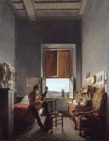 Léon Pallière (1787-1820) in His Room at the Villa Medici, Rome, 1817. Creator: Jean Alaux
