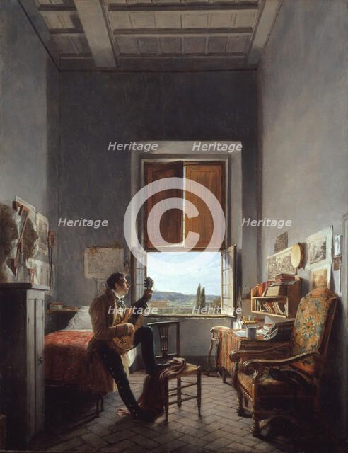 Léon Pallière (1787-1820) in His Room at the Villa Medici, Rome, 1817. Creator: Jean Alaux.