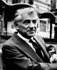 Leonard Bernstein (1918-1990), American composer, outside the Savoy Hotel, London. Creator: Unknown