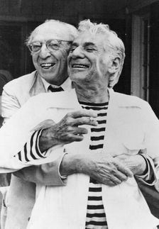 Leonard Bernstein (1918-1990) and Aaron Copland (1900-1990), American composers, 1987