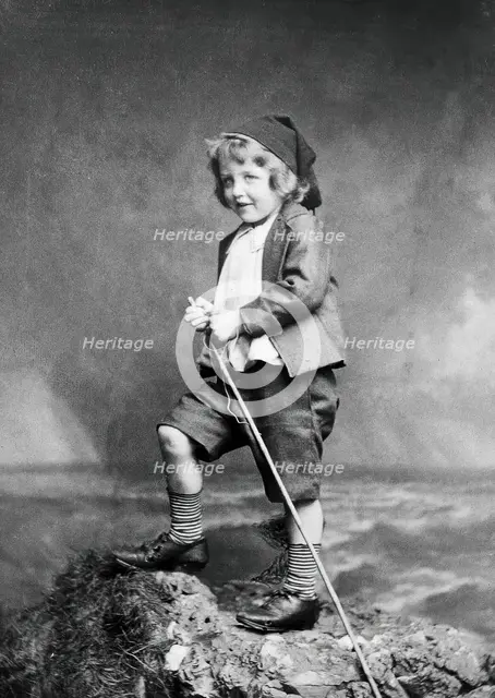Leonard Schuster standing on a rock, facing left, 1893. Creators: Frank Meadow Sutcliffe, Arthur Schuster.
