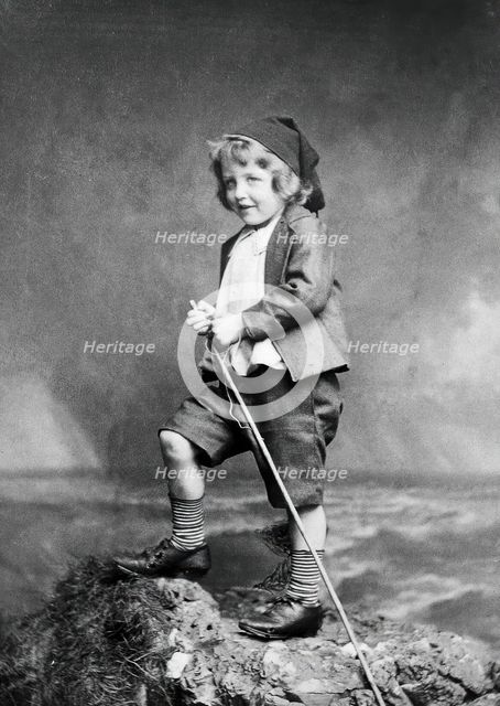 Leonard Schuster standing on a rock, facing left, 1893. Creators: Frank Meadow Sutcliffe, Arthur Schuster.