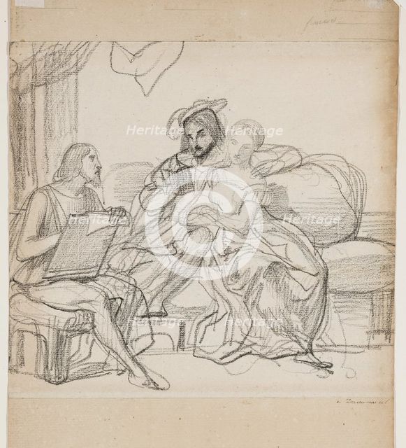 Leonardo da Vinci and Francis I, between 1800 and 1857. Creator: Achille Deveria.