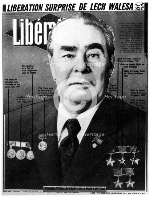 Leonid Brezhnev, Soviet leader, cover of Liberation, 1982. Artist: Unknown