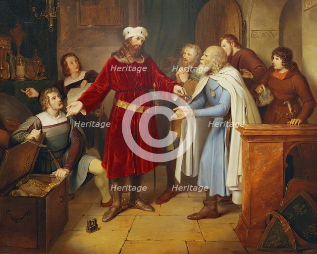 Leopold von Babenberg hands over his treasures to the citizens of Vienna, 1836. Creator: Leander Russ.