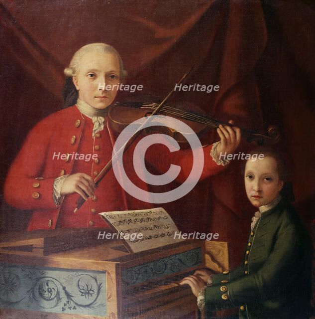 Leopold and Wolfgang Mozart, c1765. Creator: Anonymous.