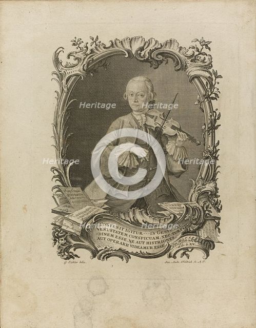 Leopold Mozart. Frontispiece of the Versuch einer gründlichen Violinschule, 1756. Artist: Friedrich (Fridrich), Jakob Andreas (1683-1751)