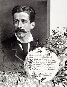 Leopoldo Cano (1844-1934) Spanish writer, engraving by A. Riquer in Ilustración Artistica de Barc…