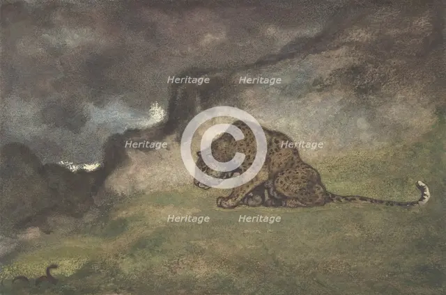 Leopard Watching Serpent, 1810-75. Creator: Antoine-Louis Barye.