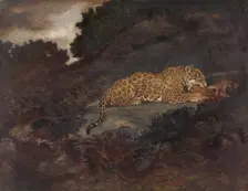 Leopard Eating, 19th century. Creator: Antoine-Louis Barye