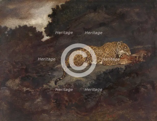 Leopard Eating, 19th century. Creator: Antoine-Louis Barye.