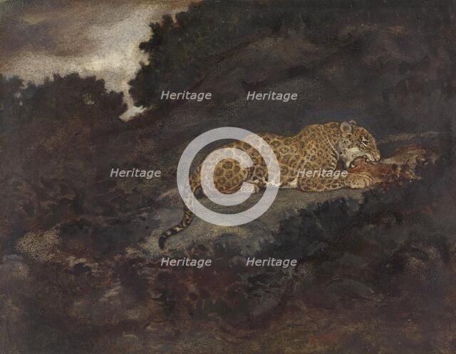 Leopard Eating, 19th century. Creator: Antoine-Louis Barye.