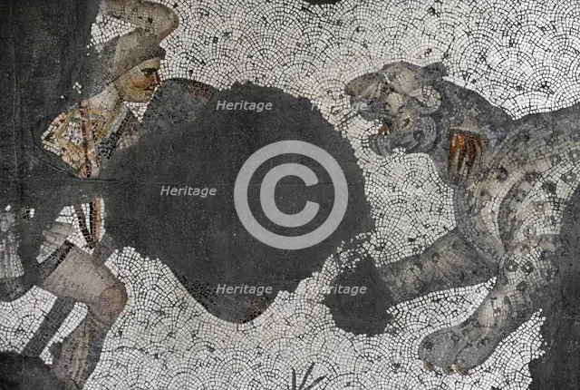 Leopard hunt, detail from mosaic pavement in the Great Palace of Constantinople, 4th-6th century. Creator: LTL.