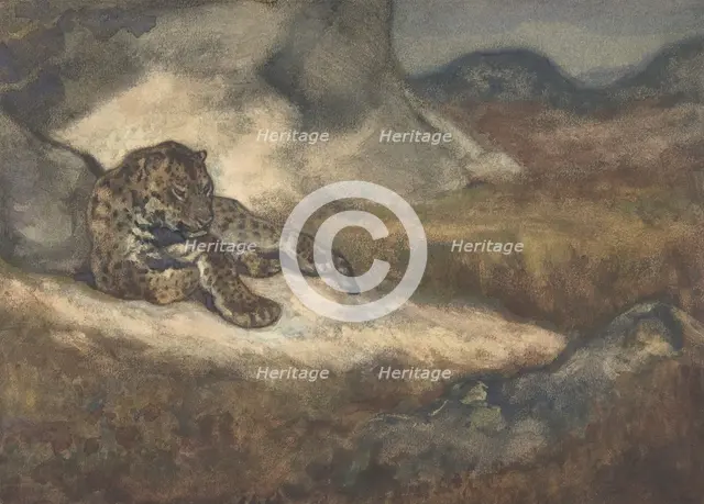 Leopard Lying Down, 1810-75. Creator: Antoine-Louis Barye.