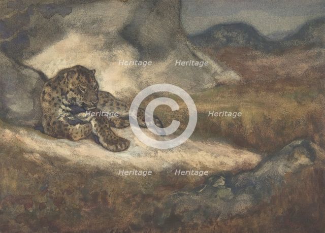 Leopard Lying Down, 1810-75. Creator: Antoine-Louis Barye.