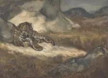 Leopard Lying Down, 1810-75. Creator: Antoine-Louis Barye