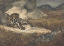 Leopard Lying Down, 1810-75. Creator: Antoine-Louis Barye