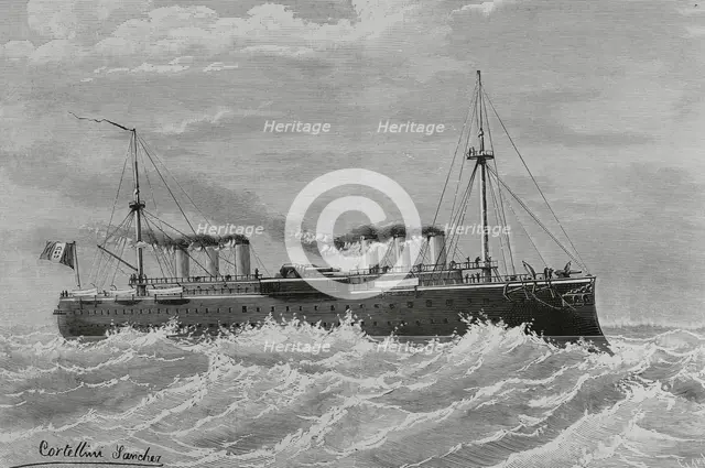 "Lepanto", Ironclad battleship built for the Italian Regia Marina..., 1883.  Creator: Angel Cortellini Sanchez.