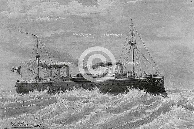 "Lepanto", Ironclad battleship built for the Italian Regia Marina..., 1883.  Creator: Angel Cortellini Sanchez.