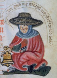 Leper woman with a bell, 14th century. Creator: Unknown