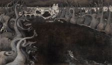 Les Macrobes : « L’armée des Macrobes était là rangée sur les deux rives », 1909. Creator: Andre Devambez