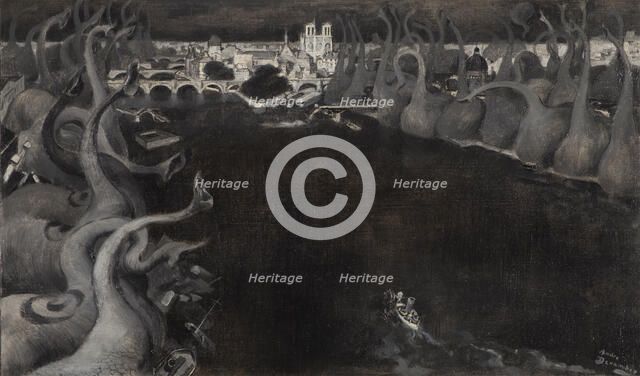 Les Macrobes : « L’armée des Macrobes était là rangée sur les deux rives », 1909. Creator: Andre Devambez.