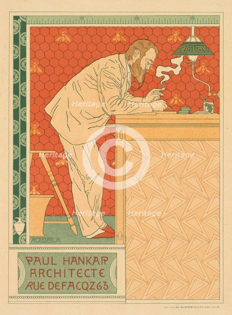 Les Maitres de lAffiche, Pl. 91: Paul Hankar, Architecte rue defacqz 63, c. 1894. Creator: Adolphe Crespin (Belgian, 1859-1944).