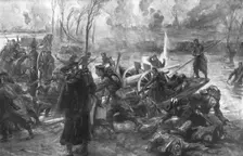 Les Marins a Saint-Georges; Le transport d'un canon, sous le feu de ennemi 1914-1915. Creator: Charles Fouqueray