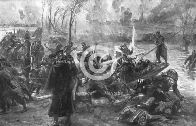'Les Marins a Saint-Georges; Le transport d'un canon, sous le feu de ennemi', 1914-1915. Creator: Charles Fouqueray.